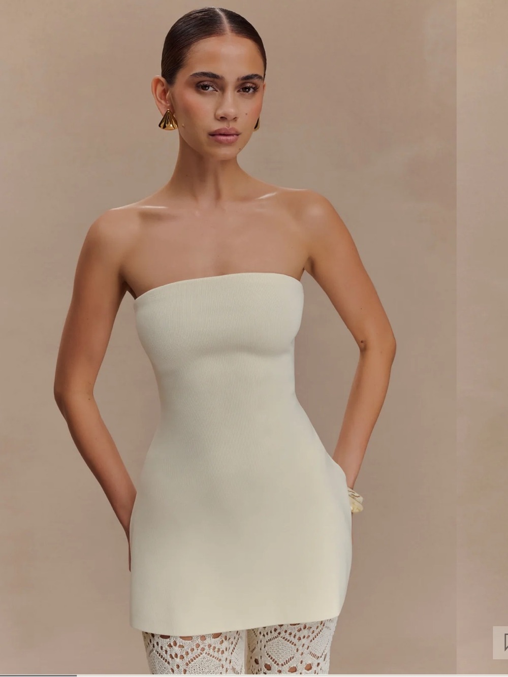 MESHKI Anette Bandage Knit Strapless Top Ivory Size M